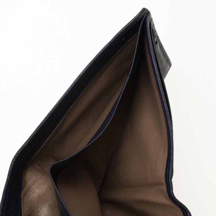 Pre Owned Bottega Veneta Navy Basic Woven Wallet