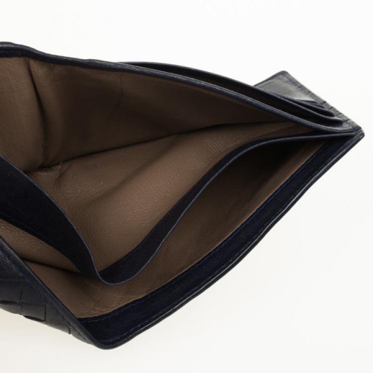 Pre Owned Bottega Veneta Navy Basic Woven Wallet