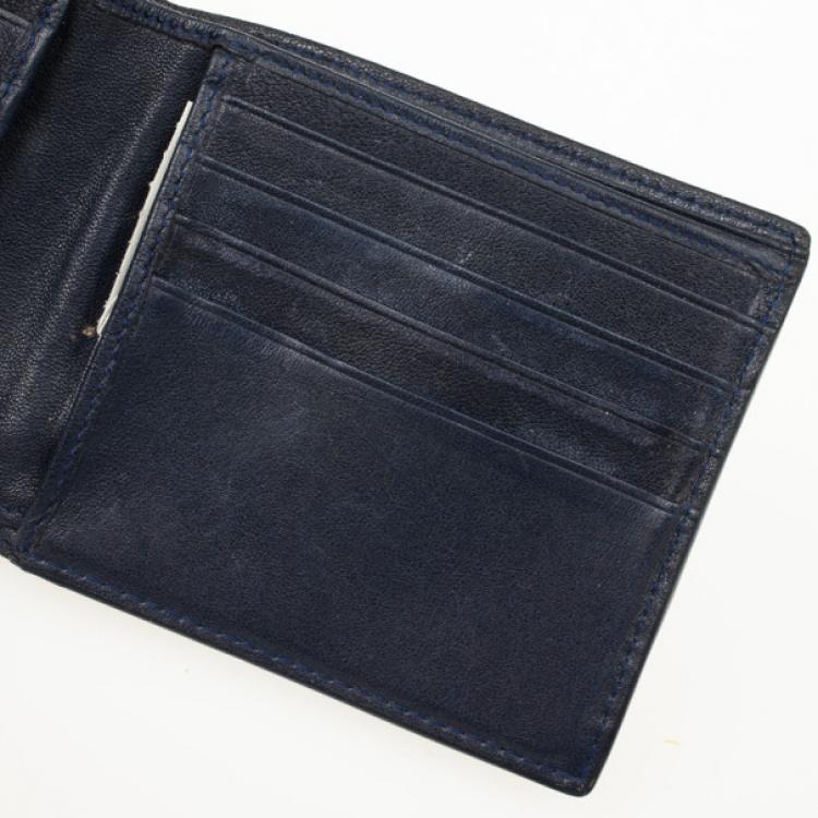 Pre Owned Bottega Veneta Navy Basic Woven Wallet