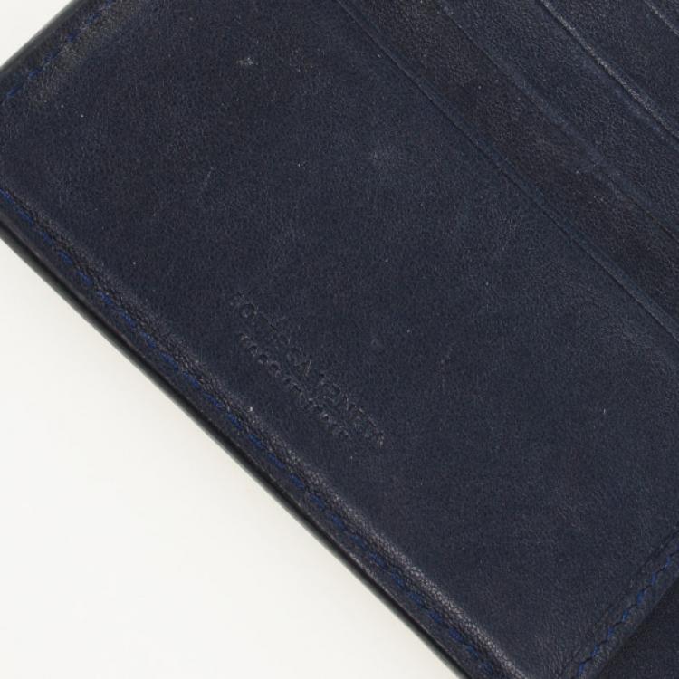 Pre Owned Bottega Veneta Navy Basic Woven Wallet