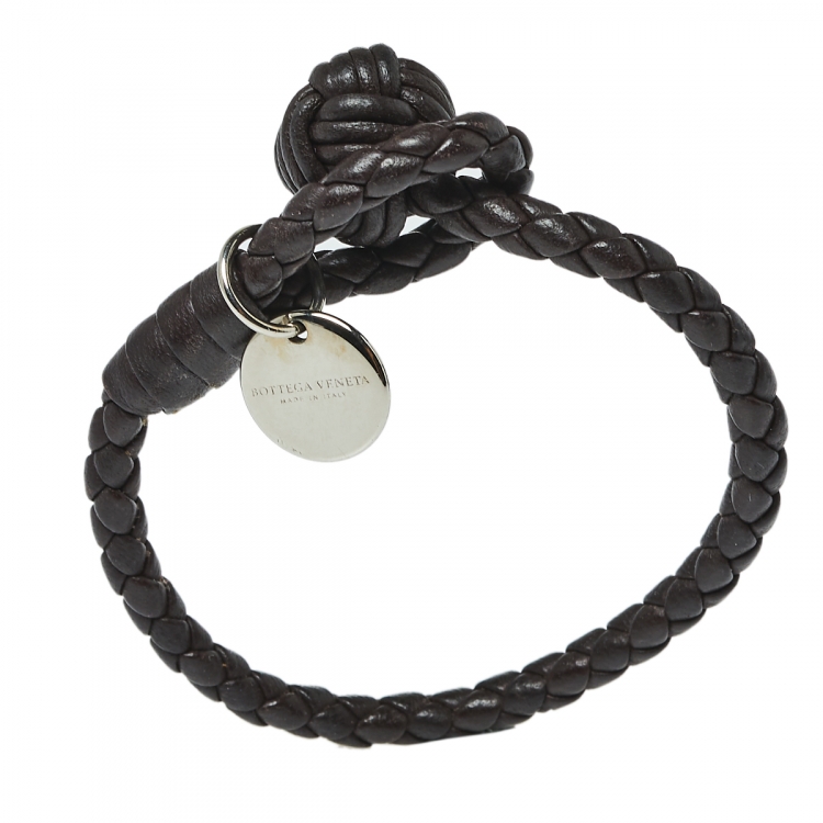 Pre Owned Bottega Veneta Brown Intrecciato Leather Single Knot Bracelet