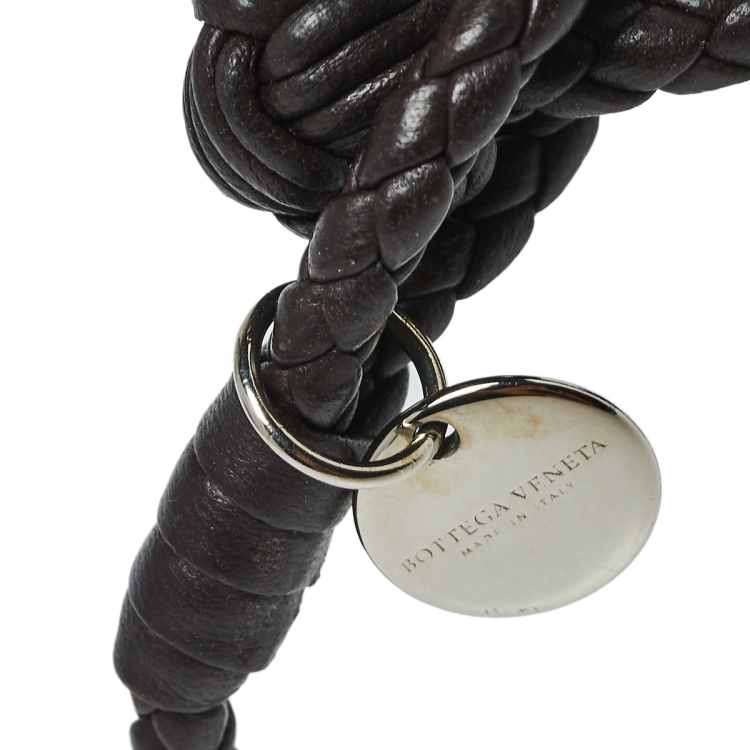 Pre Owned Bottega Veneta Brown Intrecciato Leather Single Knot Bracelet