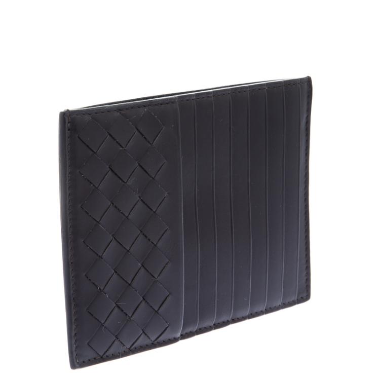 Pre Owned Bottega Veneta Black Intrecciato Leather Card Holder 8CC