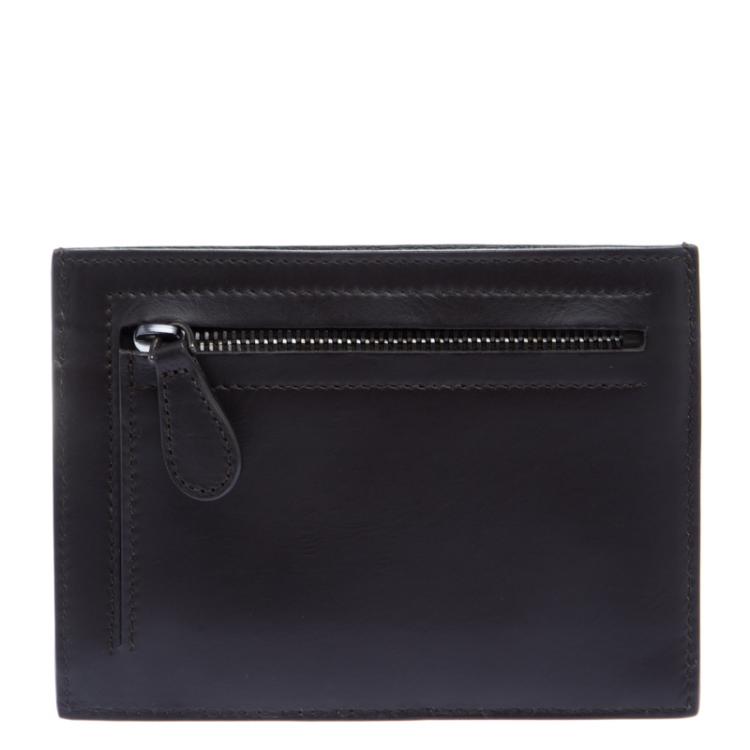 Pre Owned Bottega Veneta Black Intrecciato Leather Card Holder 8CC