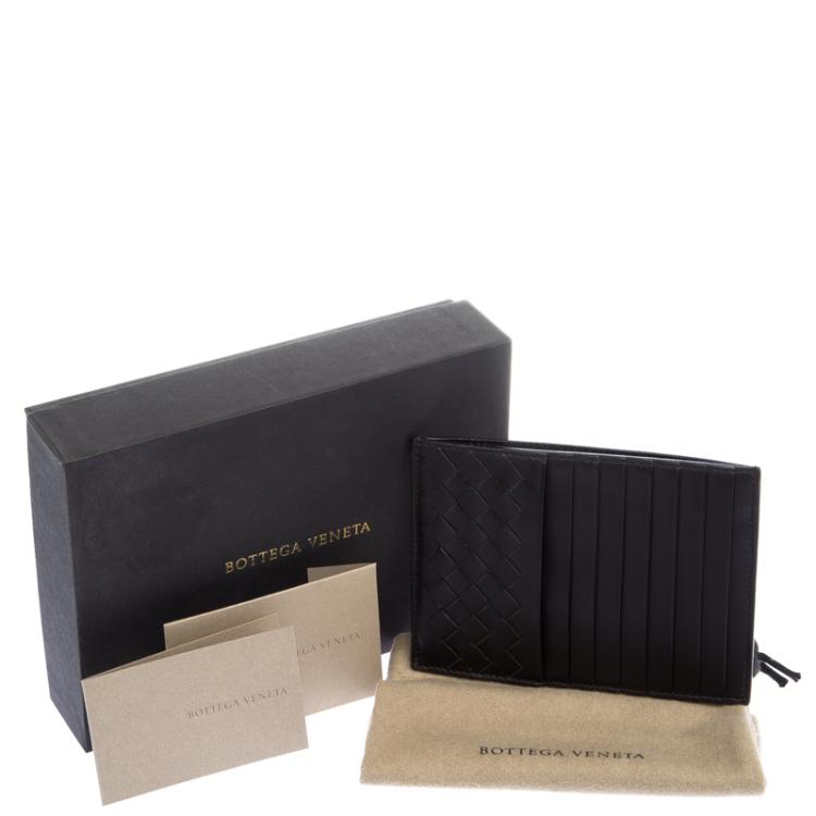 Pre Owned Bottega Veneta Black Intrecciato Leather Card Holder 8CC