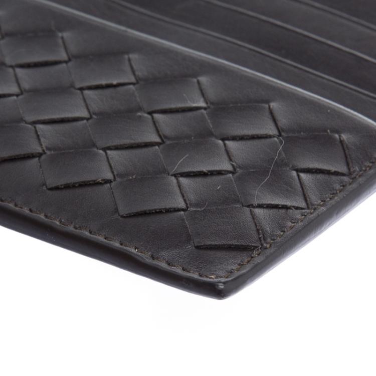 Pre Owned Bottega Veneta Black Intrecciato Leather Card Holder 8CC