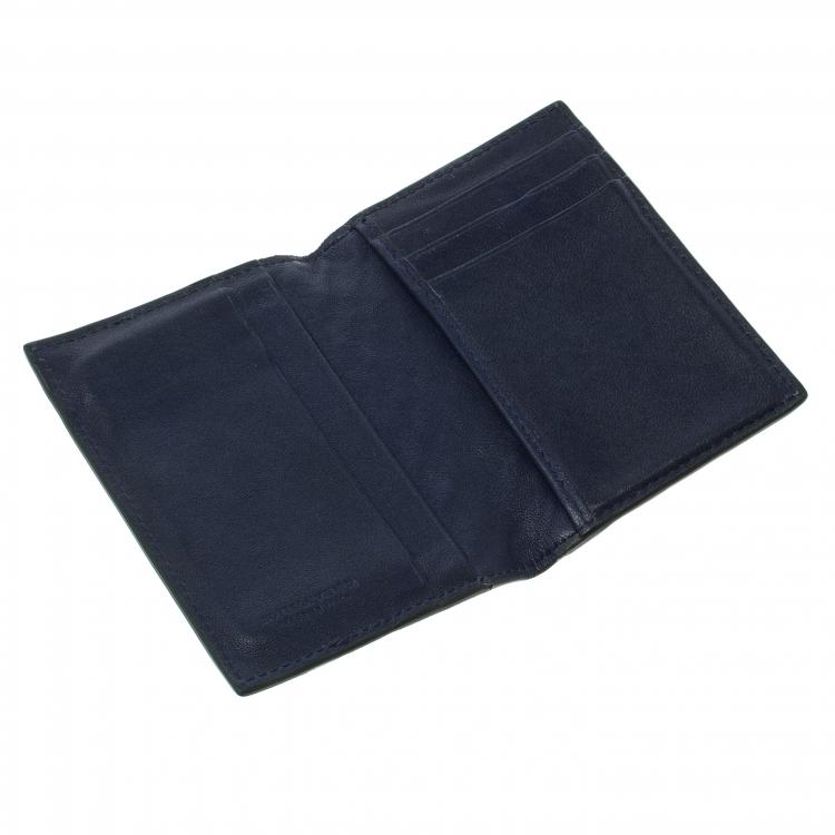 Pre Owned Bottega Veneta Dark Grey/Blue Intrecciato Leather Card Holder