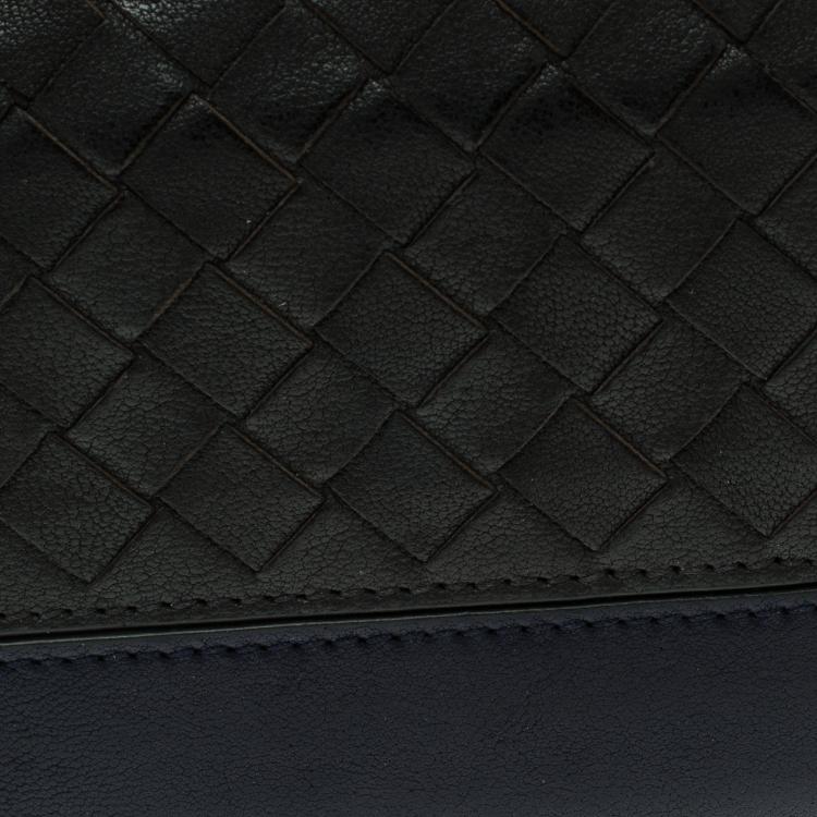 Pre Owned Bottega Veneta Dark Grey/Blue Intrecciato Leather Card Holder
