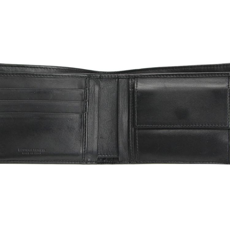 Pre Owned Bottega Veneta Black Intrecciato Leather Bi-fold Wallet