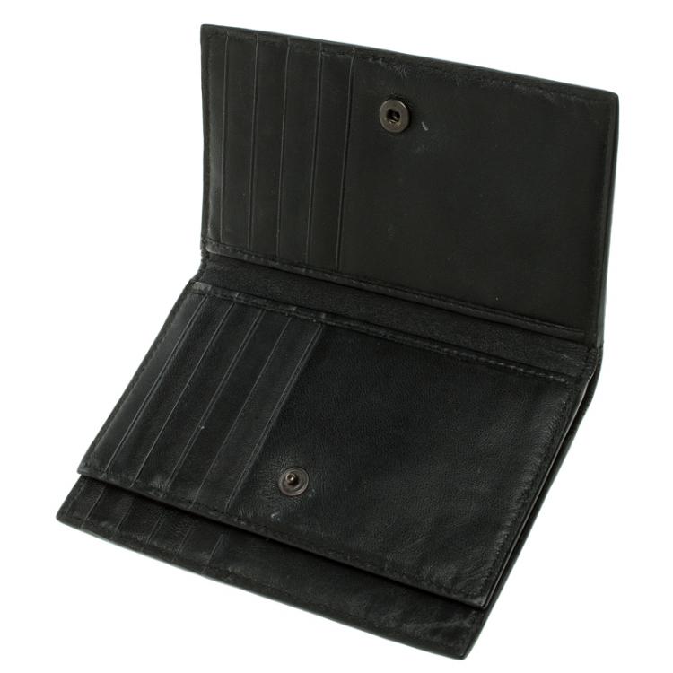 Pre Owned Bottega Veneta Black Intrecciato Leather Tri Wallet