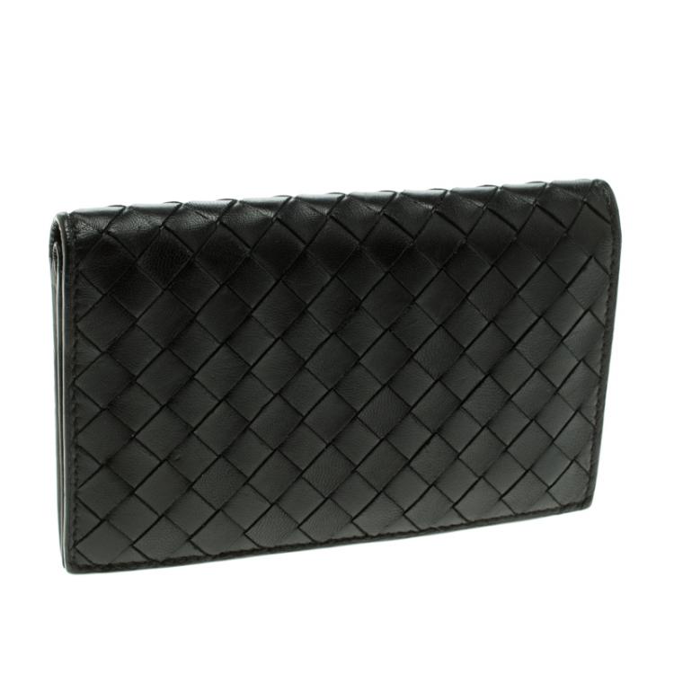 Pre Owned Bottega Veneta Black Intrecciato Leather Tri Wallet