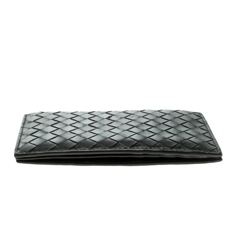 Pre Owned Bottega Veneta Black Intrecciato Leather Tri Wallet