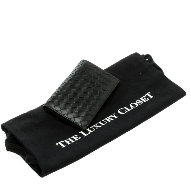 Pre Owned Bottega Veneta Black Intrecciato Leather Tri Wallet
