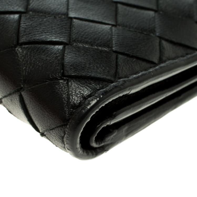 Pre Owned Bottega Veneta Black Intrecciato Leather Tri Wallet
