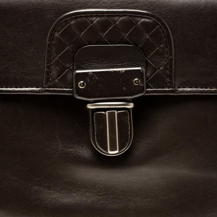 Pre Owned Bottega Veneta Dark Brown Leather Clutch
