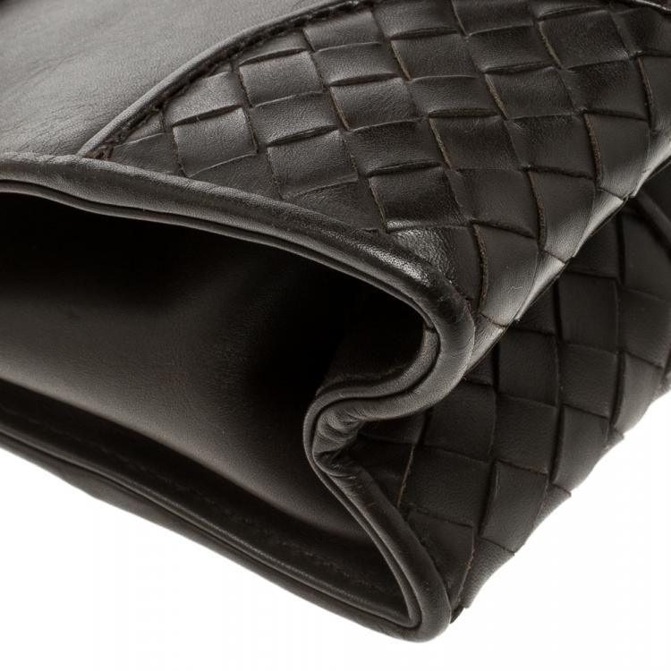 Pre Owned Bottega Veneta Dark Brown Leather Clutch