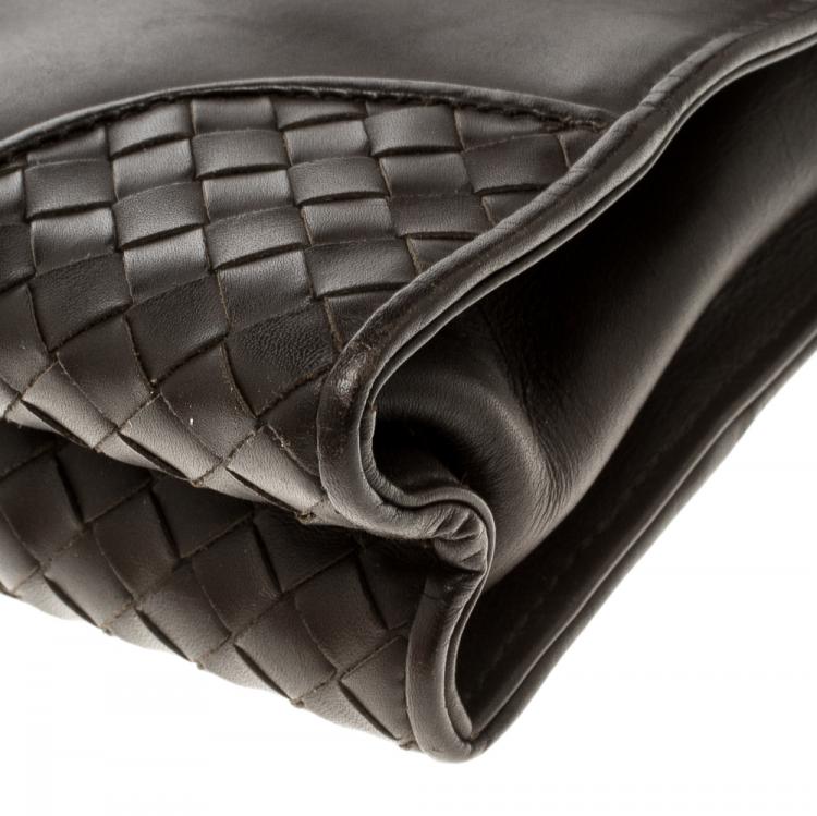 Pre Owned Bottega Veneta Dark Brown Leather Clutch