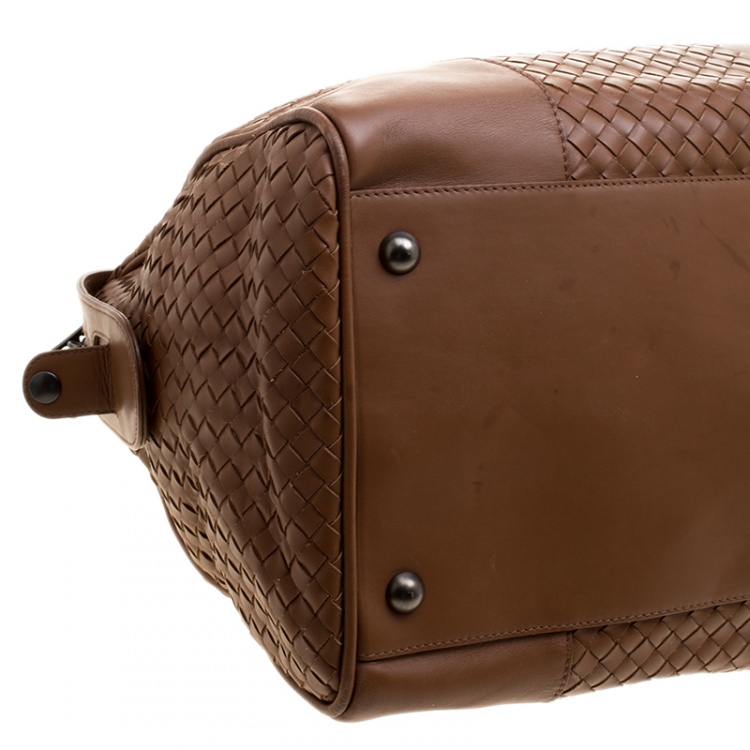 Pre Owned Bottega Veneta Brown Intrecciato Leather Medium Duffel Bag