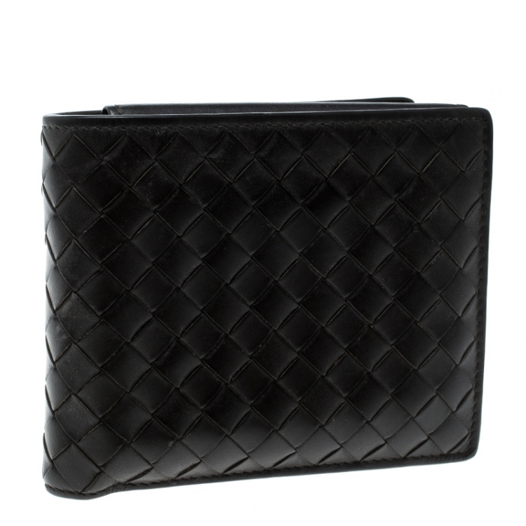 Pre Owned Bottega Veneta Dark Brown Intrecciato Bifold Wallet