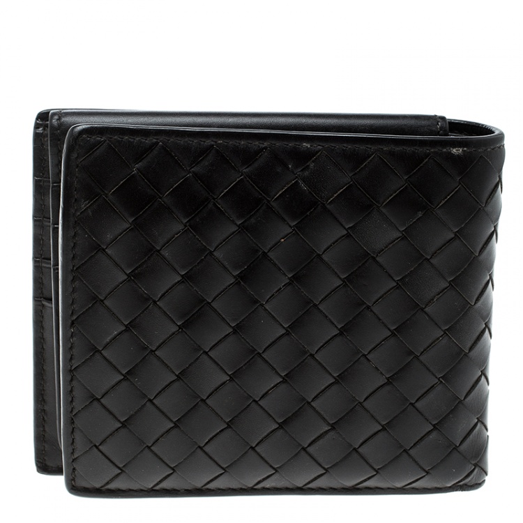 Pre Owned Bottega Veneta Dark Brown Intrecciato Bifold Wallet