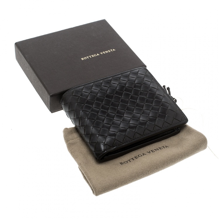 Pre Owned Bottega Veneta Dark Brown Intrecciato Bifold Wallet