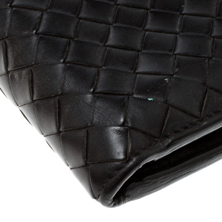 Pre Owned Bottega Veneta Dark Brown Intrecciato Bifold Wallet