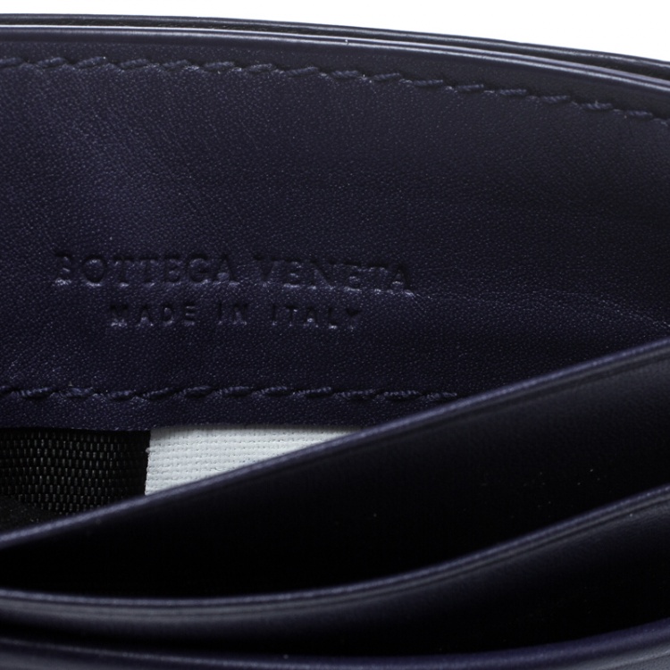 Pre Owned Bottega Veneta Blue Intrecciato Leather Card Holder