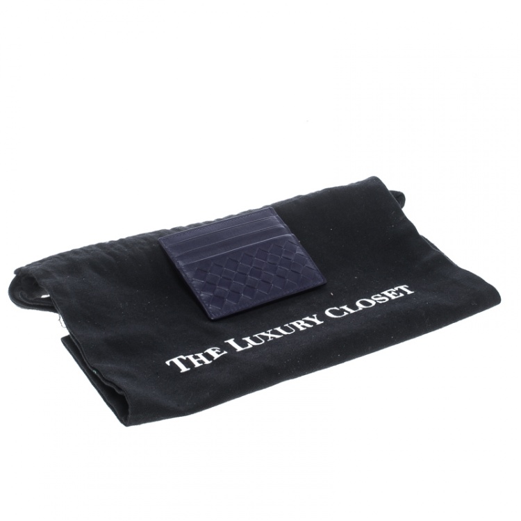 Pre Owned Bottega Veneta Blue Intrecciato Leather Card Holder