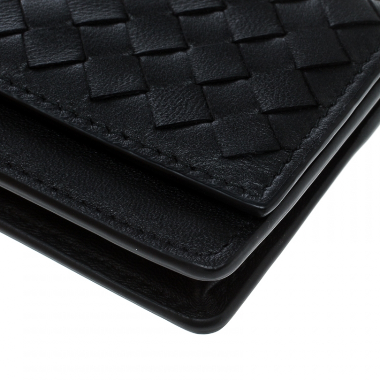 Pre Owned Bottega Veneta Black Intrecciato Leather Card Case