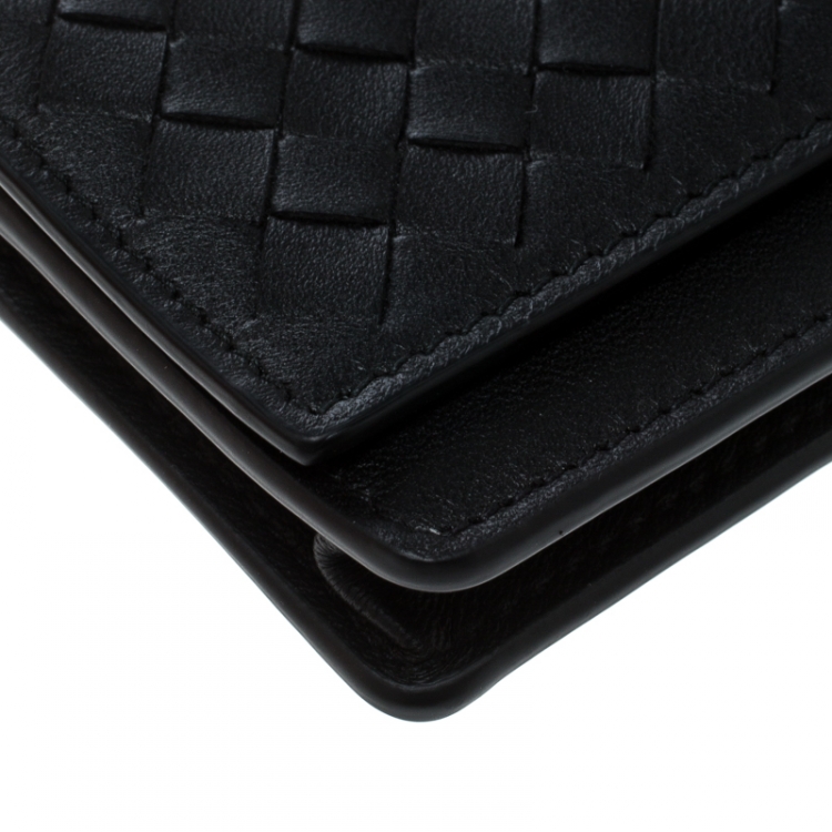 Pre Owned Bottega Veneta Black Intrecciato Leather Card Case