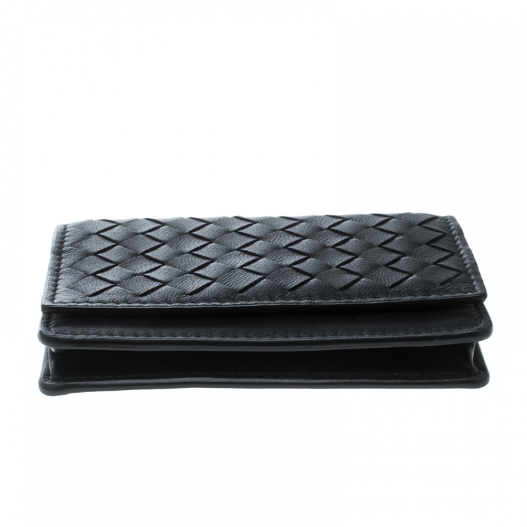 Pre Owned Bottega Veneta Black Intrecciato Leather Card Case