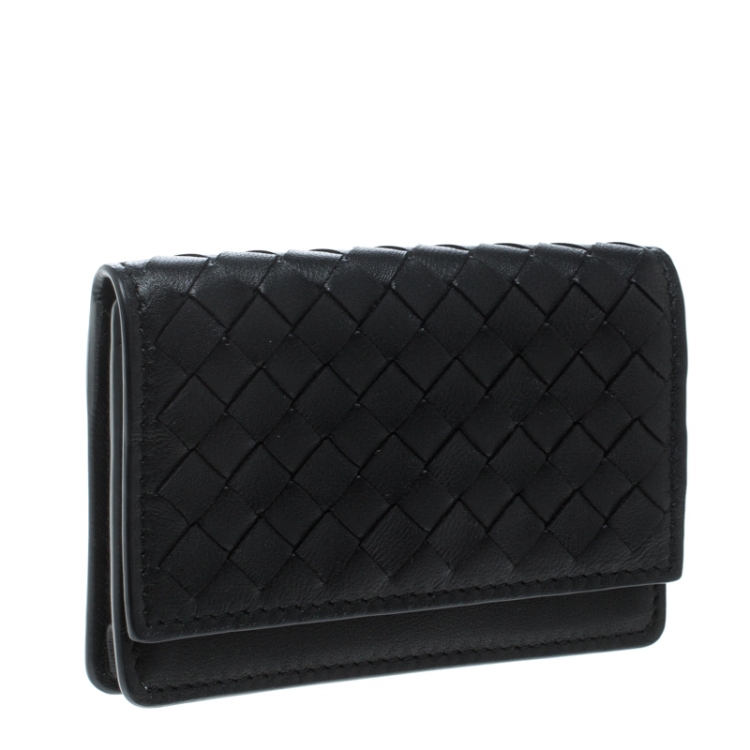 Pre Owned Bottega Veneta Black Intrecciato Leather Card Case