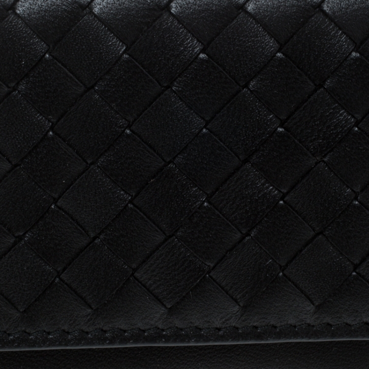 Pre Owned Bottega Veneta Black Intrecciato Leather Card Case