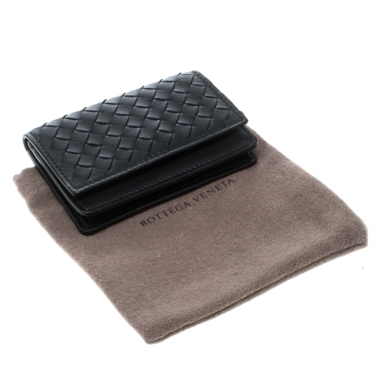 Pre Owned Bottega Veneta Black Intrecciato Leather Card Case