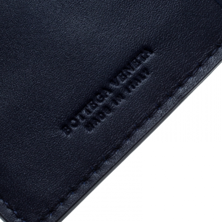 Pre Owned Bottega Veneta Dark Blue Intrecciato Leather Card Holder
