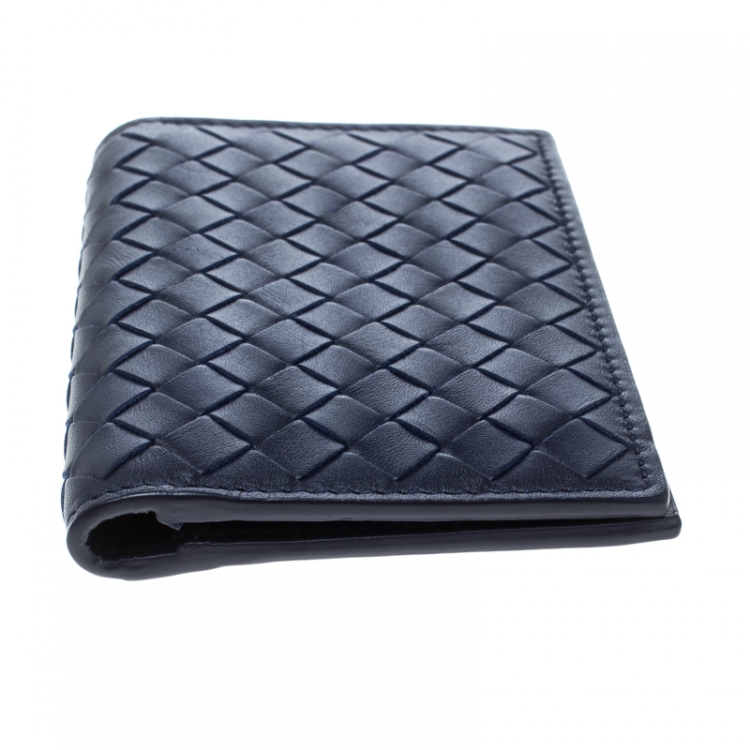 Pre Owned Bottega Veneta Dark Blue Intrecciato Leather Card Holder