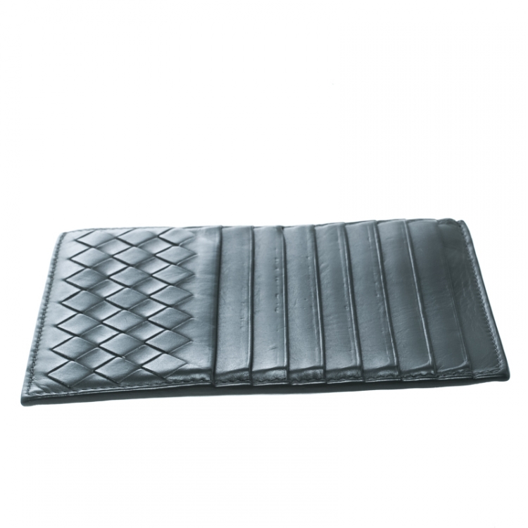 Pre Owned Bottega Veneta Grey Intrecciato Leather Card Holder 8CC