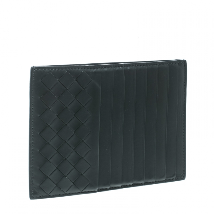Pre Owned Bottega Veneta Grey Intrecciato Leather Card Holder 8CC