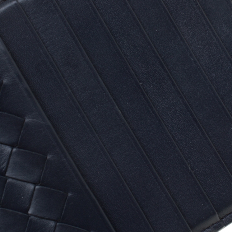 Pre Owned Bottega Veneta Navy Blue Intrecciato Leather Prusse Card Holder