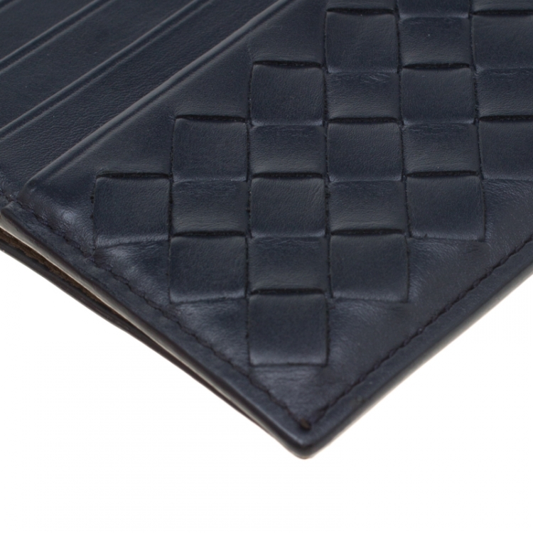 Pre Owned Bottega Veneta Navy Blue Intrecciato Leather Prusse Card Holder