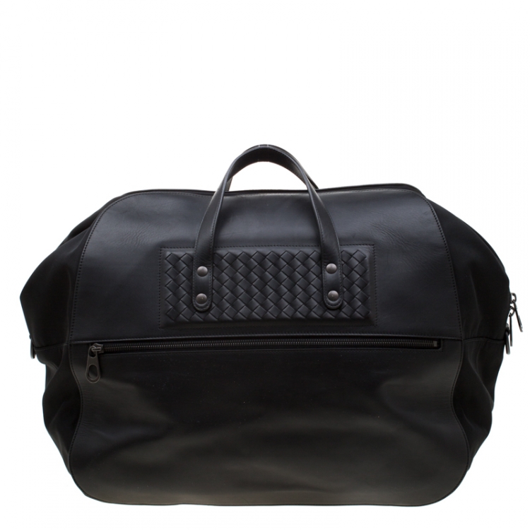 Pre Owned Bottega Veneta Black Nylon and Leather Duffle Bag