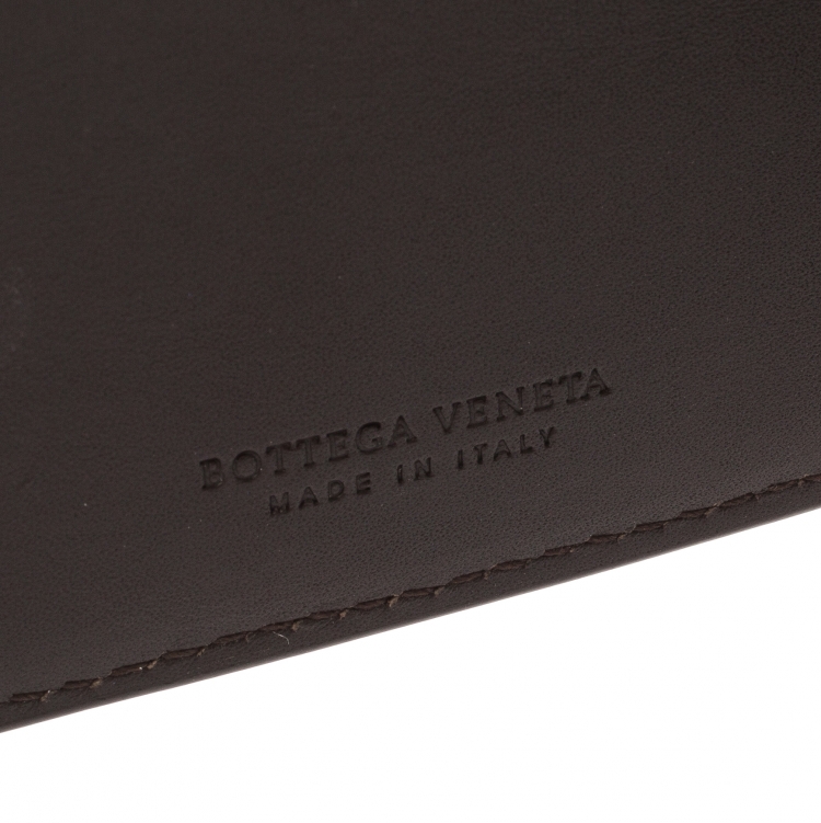 Pre Owned Bottega Veneta Dark Brown Intrecciato Leather Bifold Wallet