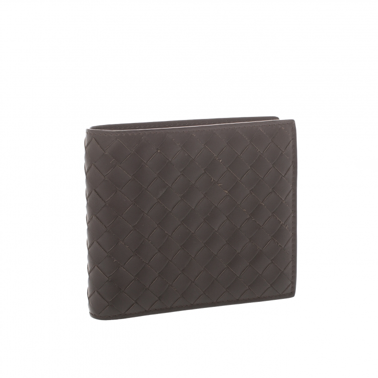 Pre Owned Bottega Veneta Dark Brown Intrecciato Leather Bifold Wallet
