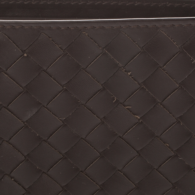 Pre Owned Bottega Veneta Dark Brown Intrecciato Leather Bifold Wallet