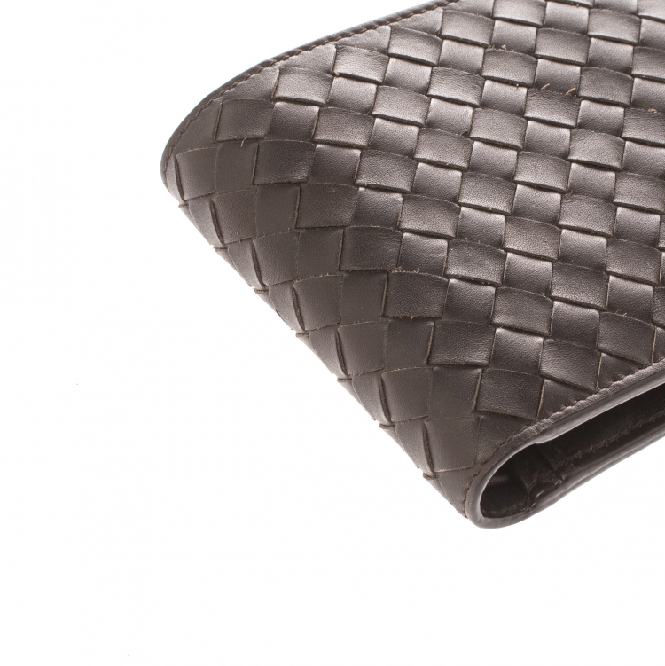 Pre Owned Bottega Veneta Dark Brown Intrecciato Leather Bifold Wallet