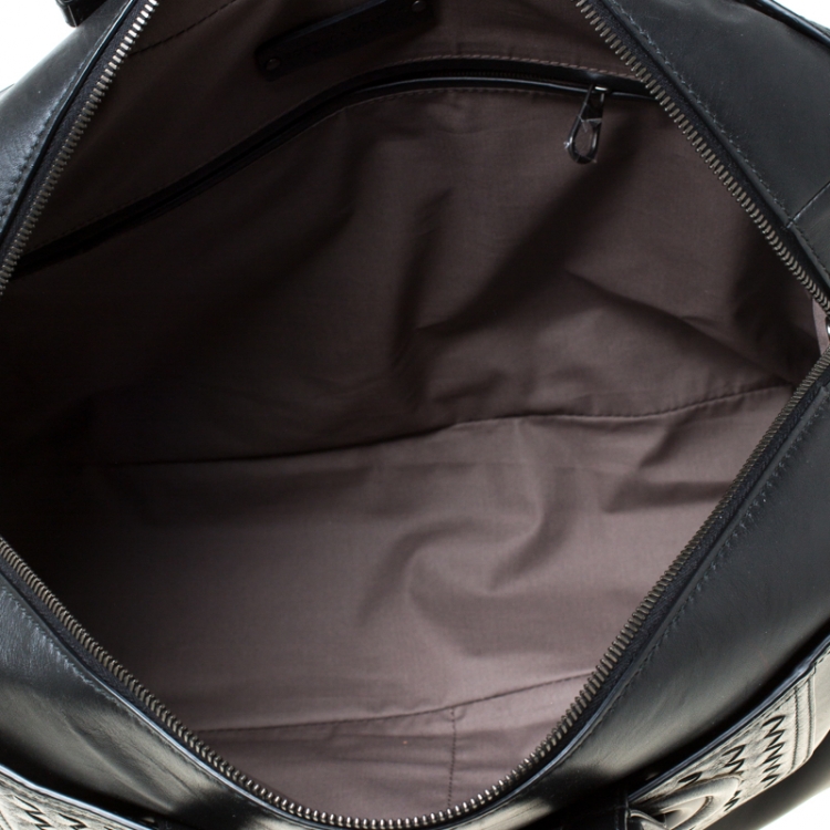 Pre Owned Bottega Veneta Black Intrecciato Leather Large Oculus Duffle Bag