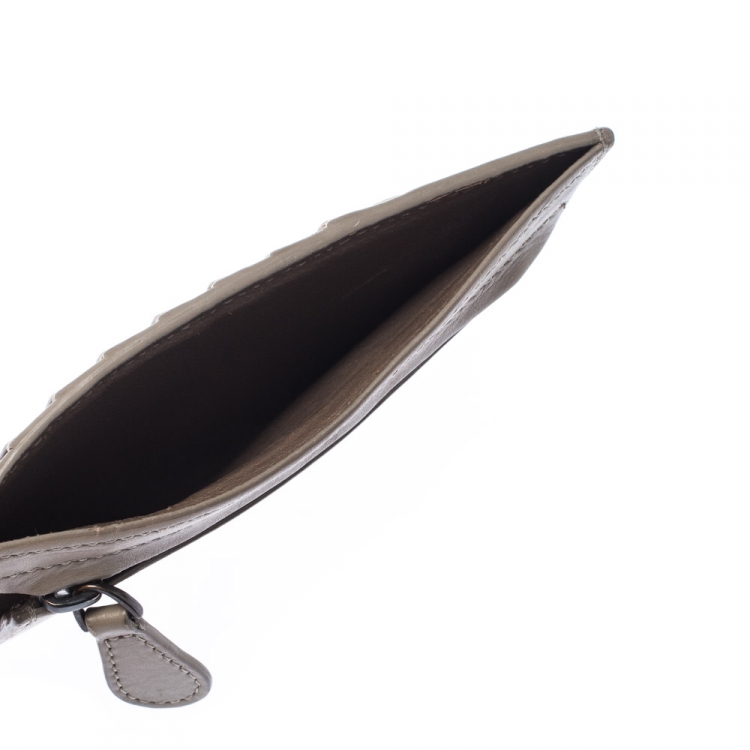 Pre Owned Bottega Veneta Beige Intrecciato Leather Card Holder 8CC