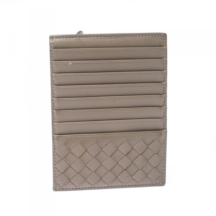 Pre Owned Bottega Veneta Beige Intrecciato Leather Card Holder 8CC