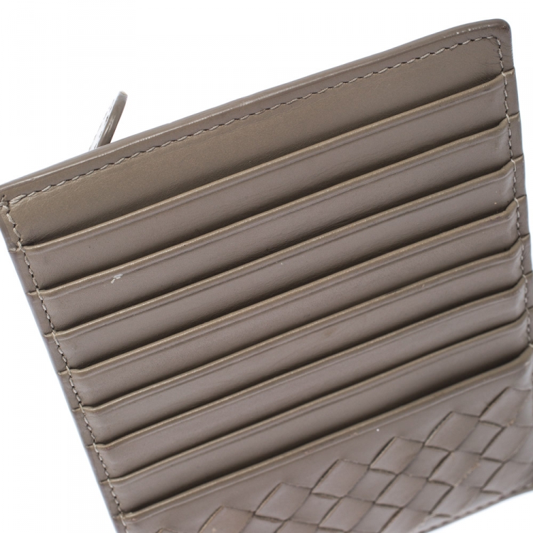 Pre Owned Bottega Veneta Beige Intrecciato Leather Card Holder 8CC