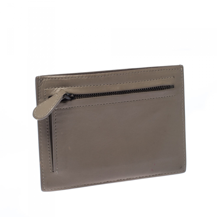 Pre Owned Bottega Veneta Beige Intrecciato Leather Card Holder 8CC